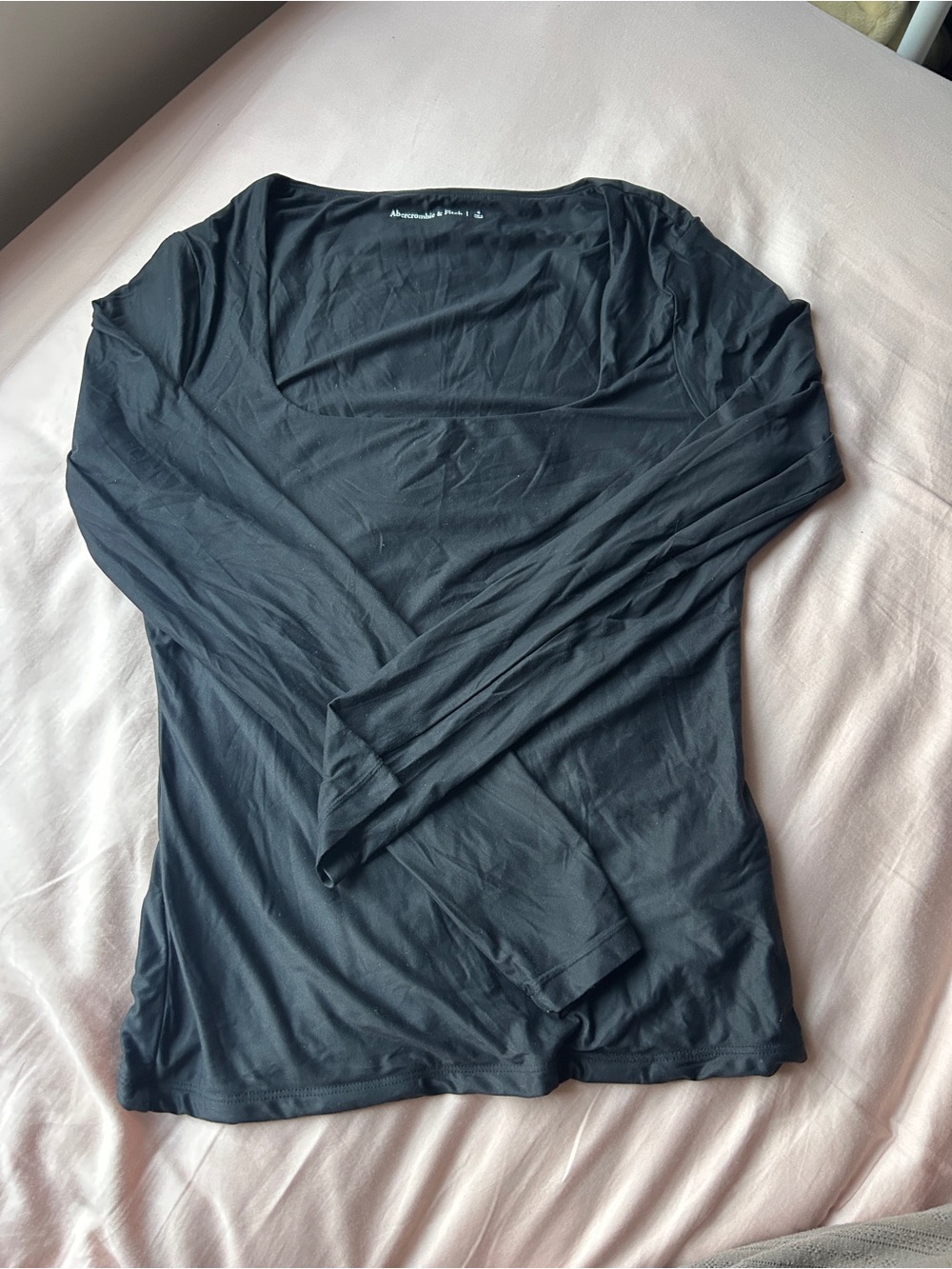 Abercrombie & Fitch Soft Matte Black Squareneck Long Sleeve Top
